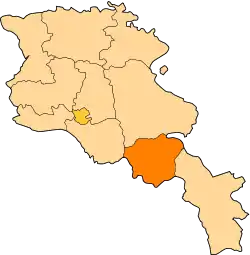 Location of Vayots Dzor within Armenia