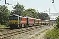 Class 87 electric locomotive and Mark 3 coaches franchised by Virgin Trains, now in use elsewhere.