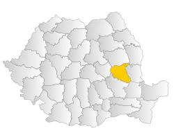 Administrative map of Romania with Vrancea county highlighted