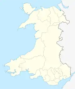 Map of Wales, with a red dot showing the position of Merthyr Tydfil