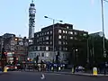 Warren Street station viewed from the north-east across Euston Road