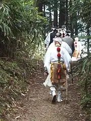 Picture of Yamabushi (mountain ascetic practitioners) on the Ōmine Okugakemichi trail near Yoshino, Japan.