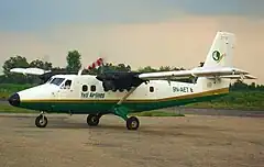 Twin engine passenger aircraft on the ground