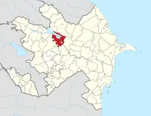 Map of Azerbaijan showing Yevlax District