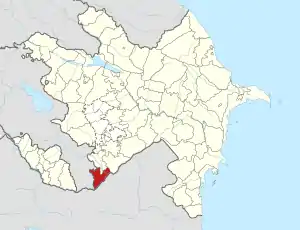 Map of Azerbaijan showing Zangilan raion