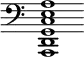 { \override Score.TimeSignature #'stencil = ##f \time 3/2 \clef bass <a,, d, g, c e a>1 }