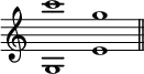 { \override Score.TimeSignature #'stencil = ##f \time 2/1 <g c'''>1 <e' g''> \bar "||" }