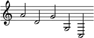 { \override Score.TimeSignature #'stencil = ##f \time 6/2
 a'2 d' g' g c }