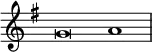 \relative g' { \key g \major \override Score.TimeSignature #'stencil = ##f \time 3/1 g\breve a1 }