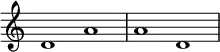 { \time 2/1 \override Score.TimeSignature #'stencil = ##f d'1 a' | a' d' }