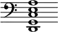 { \override Score.TimeSignature #'stencil = ##f \time 3/2 \clef bass <d, g, c e a>1 }