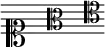 { \override Score.TimeSignature #'stencil = ##f \clef soprano s4 \clef alto s4 \clef tenor s4 }