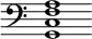 { \override Score.TimeSignature #'stencil = ##f \time 3/2 \clef bass <g, c f a>1 }