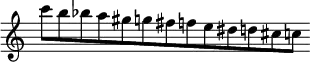 { \override Score.TimeSignature #'stencil = ##f \relative c''' { \cadenzaOn c8[ b bes a gis g fis f e dis d cis c] } }