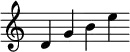 { \override Score.TimeSignature #'stencil = ##f \time 6/4 d'4 g' b' e'' }