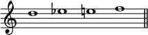 { \override Score.TimeSignature #'stencil = ##f \time 4/1 \relative d'' { d1 ees e f \bar "||" } }