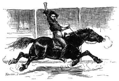 man riding a horse and waving his arm