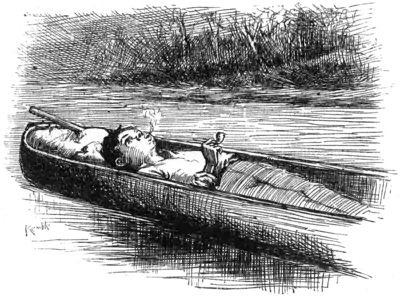 boy smoking a pipe in a canoe