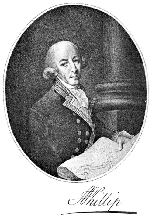 Portrait and signature of Arthur Phillip