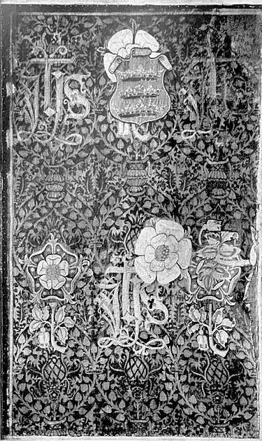 EB1911 Tapestry - shield, roses, and I.H.S.jpg