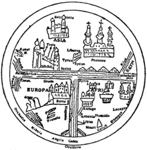 Fig. 10.—Map illustrating Sallust’s Bellum jugurthinum (11th century, Leipzig).