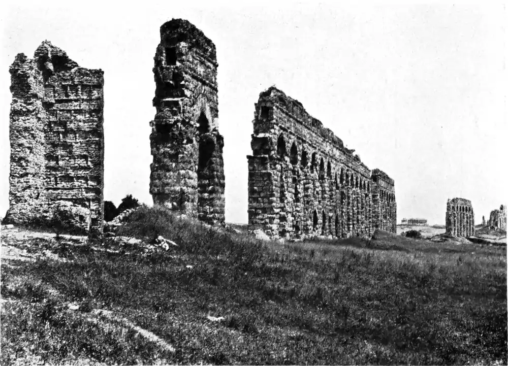 Ruins of the Aqua Claudia in the countryside outside of the city of Rome