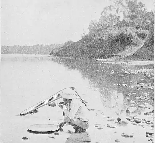 Fig. 30. Gold washing in the Chindwin River.