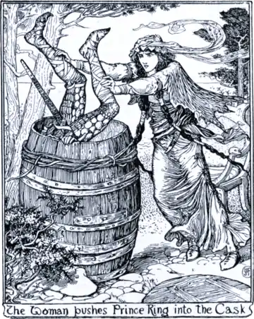 The Woman pushes Prince Ring into the Cask