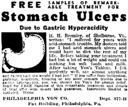 Advert for a stomach ulcer treatment from the Philadelphia Von COmpnay.