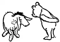 Winnie-the-Pooh leaning down to converse with Eeyore