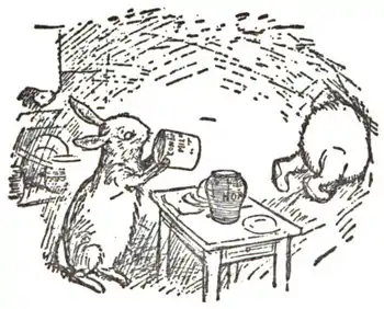 Rabbit looks into an empty can as Winnie-the-Pooh exits