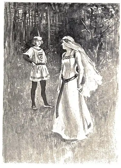 A woman turns to speak to a boy over her shoulder.