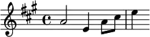 { \time 4/4 \key a \major \relative a' { a2 e4 a8 cis | e4 } }