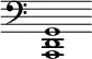 { \override Score.TimeSignature #'stencil = ##f \time 3/2 \clef bass <g, d, a,,>1 }