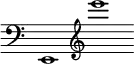 { \clef bass \override Score.TimeSignature #'stencil = ##f \time 3/1 e,1 \clef treble e''' }