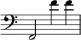 { \override Score.TimeSignature #'stencil = ##f \clef bass f,2 f'4 f' }