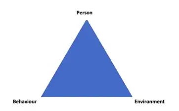 Triangle with Person at the top, behaviour at the bottom left and environment at the bottom right.