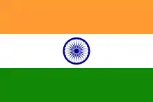 The national flag of India, with three horizontal stripes and a 24-spoke wheel in the centre.