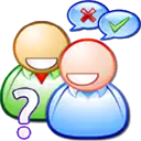 A question mark at the front of the picture with two people with speech bubbles with a cross in one and a tick in the other.