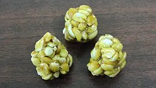 Tamil groundnut snack; a ball of peanut halves