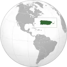 A map of the Americas with an insert highlighting Puerto Rico