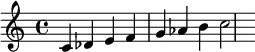 {\set Staff.midiInstrument=#"clarinet"c'des'e'f'g'aes'b'c''2}